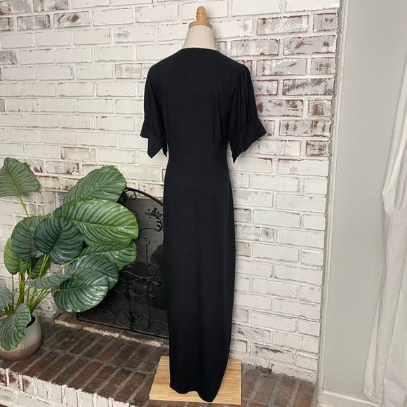 Free People Vintage Summer Plunge Neckline Tie Black Button Front Maxi Dress - Picture 7 of 13
